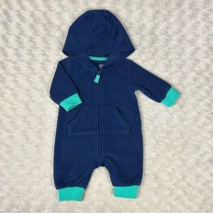 Amazon Essentials Fleece Hooded Romper Size Newborn Green Blue
